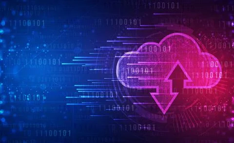 Digital technology cloud computing blue pink background cloud technology service 스톡 일러스트