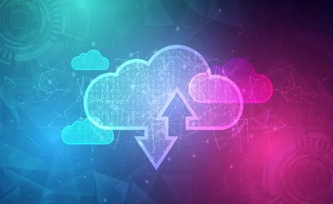 Digital technology cloud service blue pink background concept, technology cloud Stock Illustration