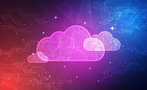 Digital technology cloud service blue pink background, technology cloud ai Stock Illustration