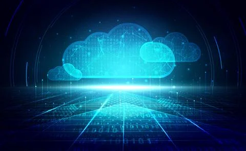 Digital technology cloud service blue green background cyber cloud computing Stock Illustration
