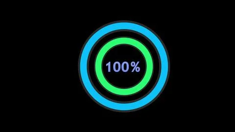 Digital technology completed circle loading bar on black background. Stock Illustration