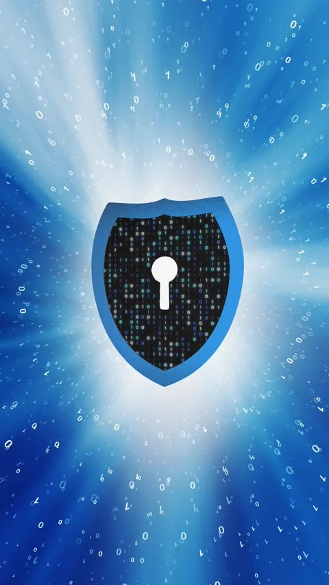 Digital technology computer network with 3d security shield loop rotation Stock Footage 344142909