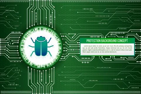 Digital technology concept of background with a hacker bug. Modern safety dig Stock Illustration