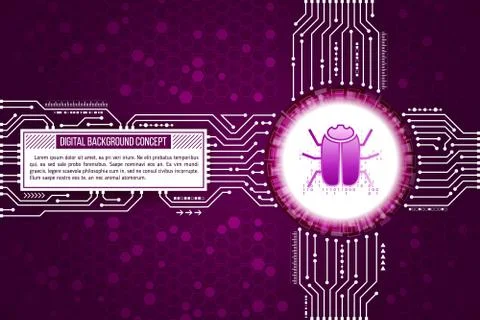 Digital technology concept of background with a hacker bug. Modern safety dig Stock Illustration