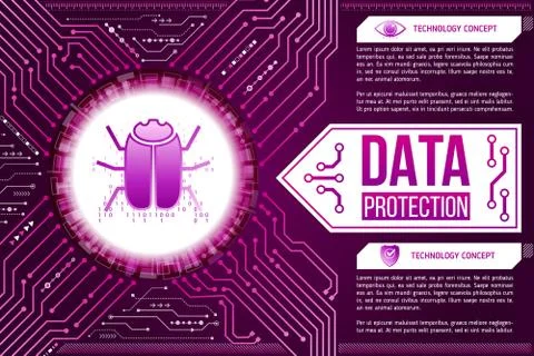 Digital technology concept of background with a hacker bug. Modern safety dig Illustrazione stock