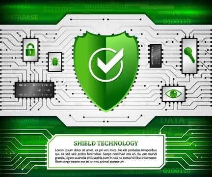 Digital technology concept of background with shield, hacker bug, padlock, ke Stock Illustration