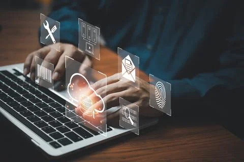 Digital technology concept, data management with large database capacity an.. Foto stock