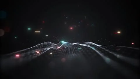 Digital technology concept data wave flow polygons connecting dots lines on.. Stock Illustration