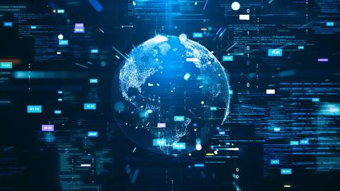 Digital technology concept with Earth surrounded by data streams and abstra.. Stock-Fotos