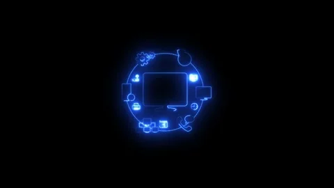 Digital technology concept with glowing circuit elements in dark environment Stock Footage 345459143