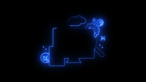 Digital technology concept with glowing cloud icons Stock Footage 345621447