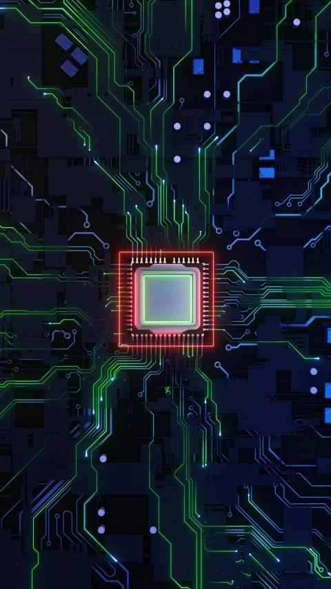 Digital Technology connected Futuristic AI microchip lines with electronics chip Stock Footage 293408355