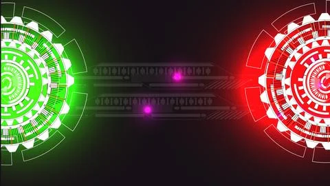 Digital technology connected HUD elements green and red color technology ba.. Stock Illustration