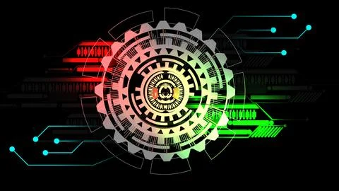 Digital technology connected HUD elements green, red color technology backg.. Illustrazione stock