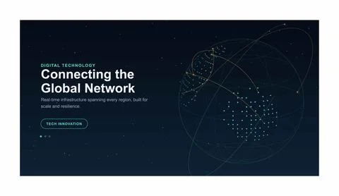 Digital technology connecting the global network landing page design. Dark .. Stock Illustration