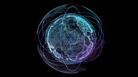 Digital technology connection of the globe with orbiting satellites Stock Footage 72330320