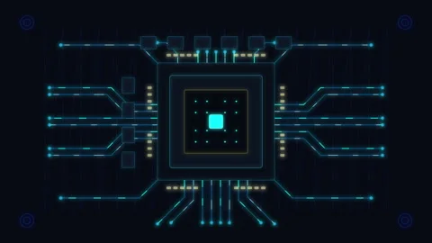 Digital technology cpu microchip circuit board animation loop background 스톡 동영상 347200991