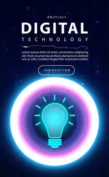 Digital technology creative mind idea thinking blue background, lighting inspire Stock Illustration