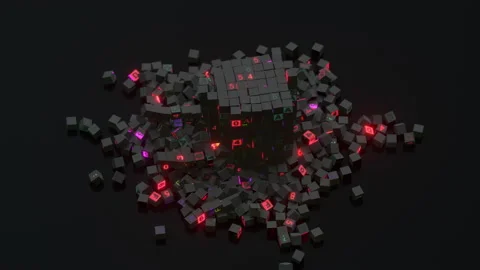 Digital Technology cube shattering and glitching 3D render animation Stock Footage 165968956