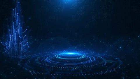 Digital technology cyber lines background High tech HUD hologram grid podium Stock Footage 312029070