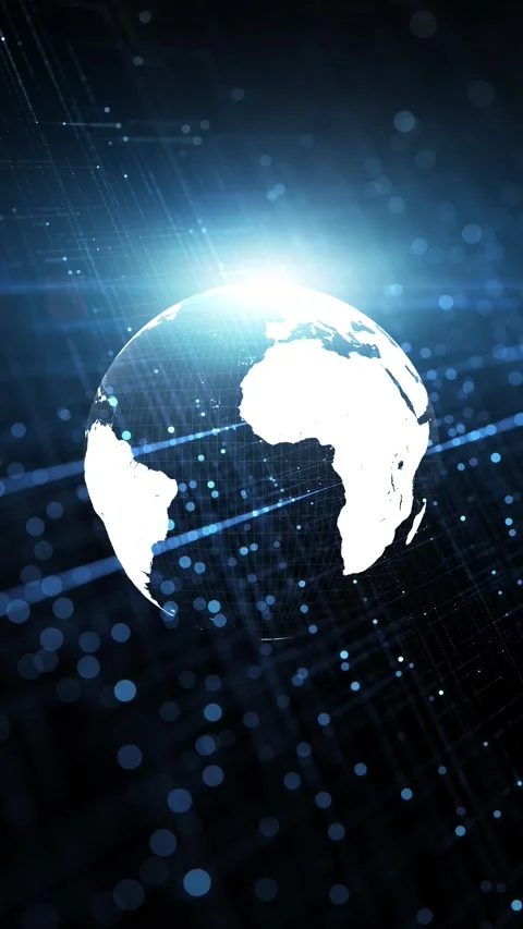 Digital technology cyber space with earth globe loop animation Video stock 340236892