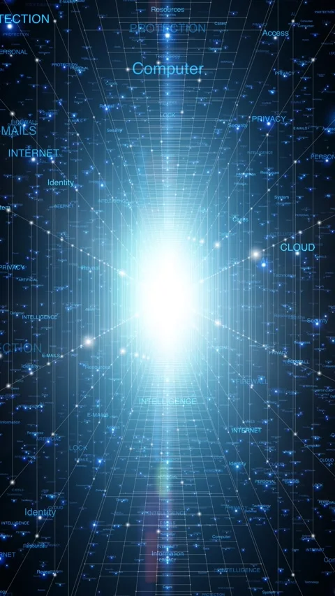 Digital technology cyberspace lines with concept word cloud motion Stock Footage 346392275