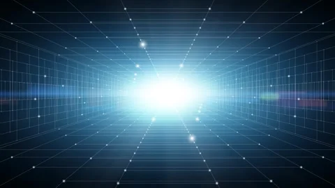 Digital technology cyberspace lines dots tunnel motion Stock Footage 337232322