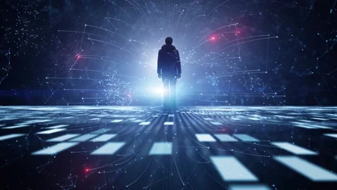 Digital technology cyberspace network with a businessman Stock Footage 340590312