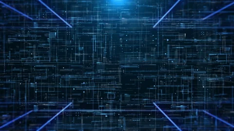 Digital technology cyberspace network connection fly through scene 4K motion Stock Footage 240853896