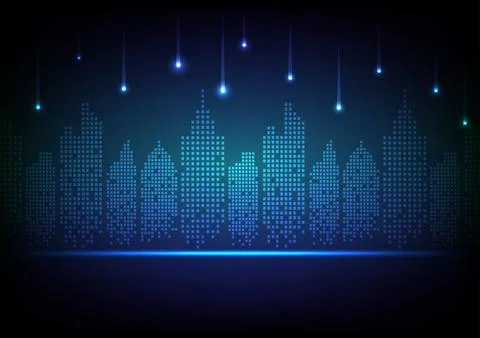 Digital  technology dark background. office cityscape concept. Design for c.. Stock Illustration