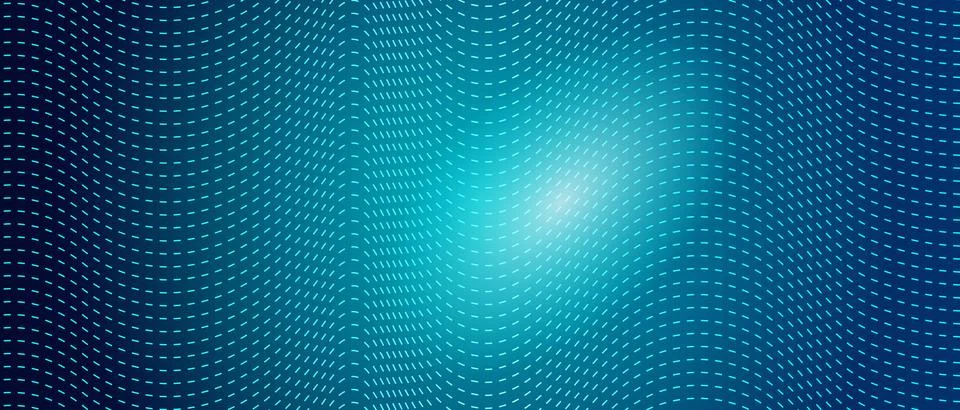 Digital technology dark background with wavy dashed glowing lines Stock Illustration