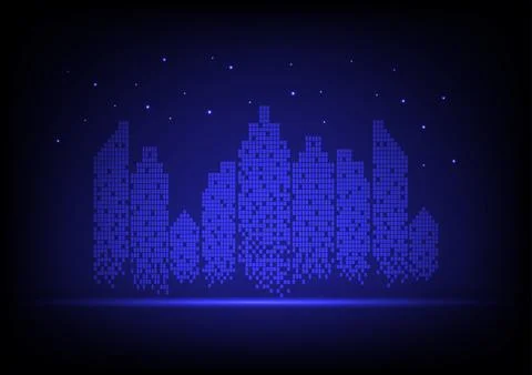 Digital  technology dark blue background. City town office cityscape concep.. Stock Illustration