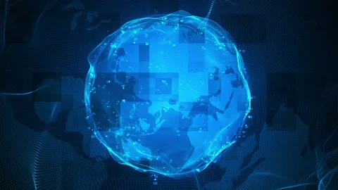 Digital Technology Dark Blue Particle Sphere Background Stock Footage 339044117