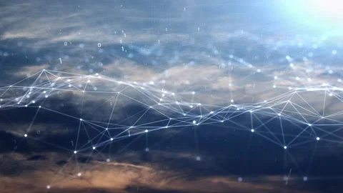Digital technology data network lines on sky background Stock Footage 338104928