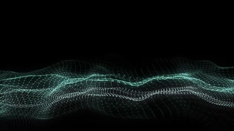 Digital technology double wave. Dark cyberspace with motion dots and lines. Stock-Footage 297955596