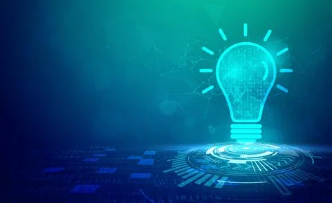Digital technology electric energy saving blue green background, lamp light bulb Stock Illustration
