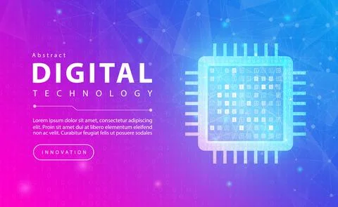 Digital technology electronic chip banner pink blue background concept with tech Illustrazione stock