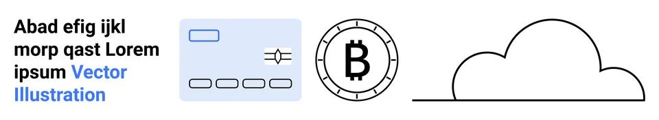 Digital Technology Elements Credit Card, Bitcoin, and Cloud Computing Stock Illustration