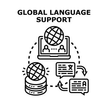 Digital technology facilitating worldwide language services, offering online  イラスト素材