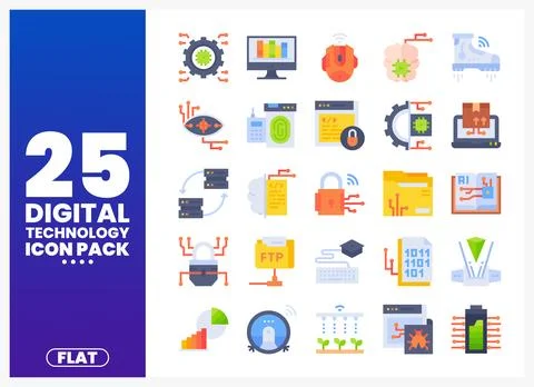 Digital Technology Flat Icons Collection Stock Illustration