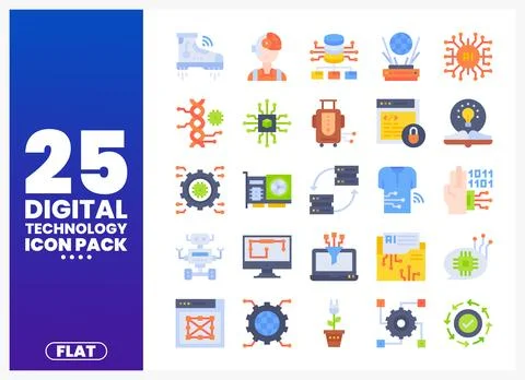 Digital Technology Flat Icons Illustrazione stock