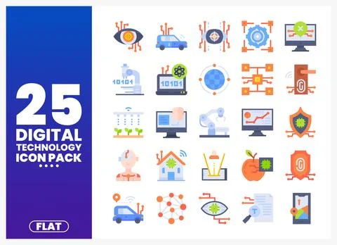 Digital Technology Flat Icons for Modern Design Projects Stock Illustration