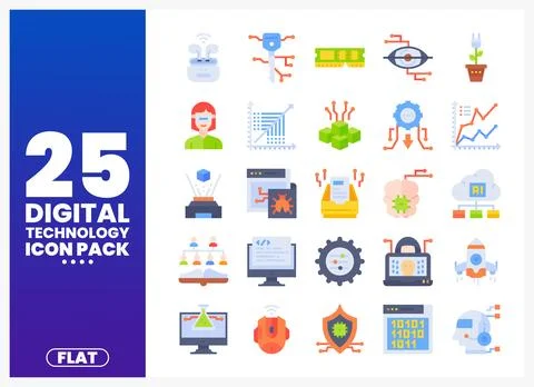Digital Technology Flat Icons Pack 스톡 일러스트