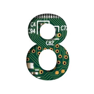 Digital technology font. Digit eight, 8 cut out of white on the printed digit Foto stock