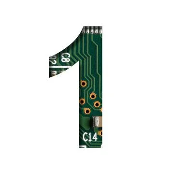 Digital technology font. Digit one, 1 cut out of white on the printed digital Foto stock
