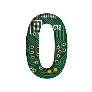 Digital technology font. Digit zero, 0 cut out of white on the printed digita Foto stock