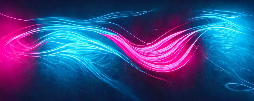 Digital technology in the form of neon rays of blue and pink color, Colorful Illustrazione stock