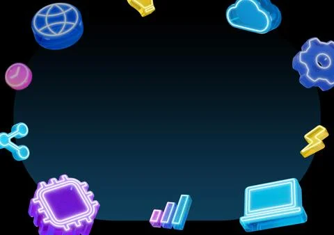 Digital technology frame background, 3D elements border Stock Illustration
