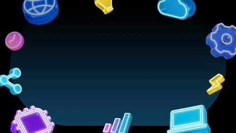 Digital technology frame desktop wallpaper, 3D elements border Stock Illustration