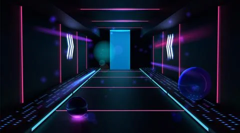 Digital technology. Future data center. Neon glow light. Information cloud Stock Illustration